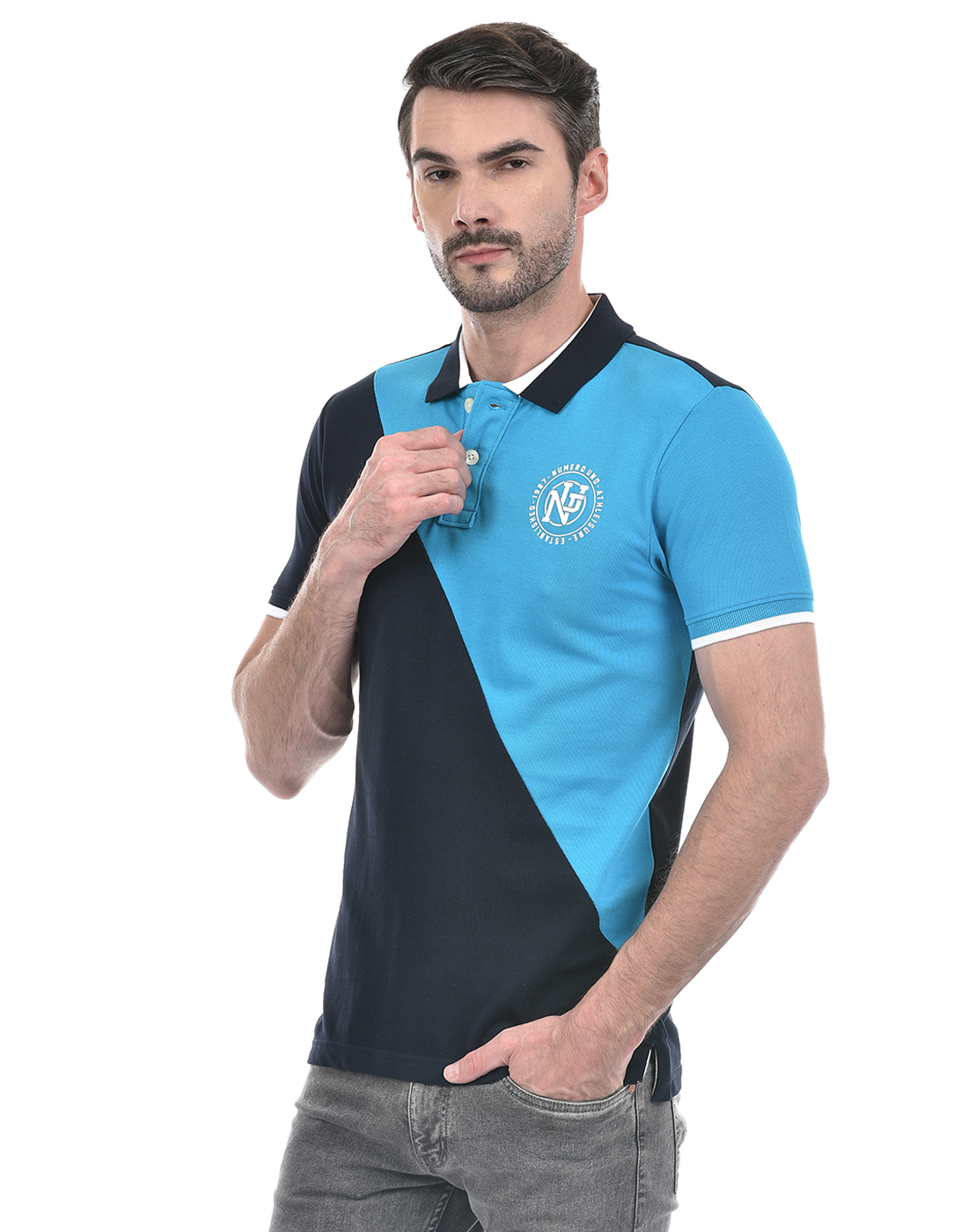 Numero Uno Men Color Block Blue T-Shirt